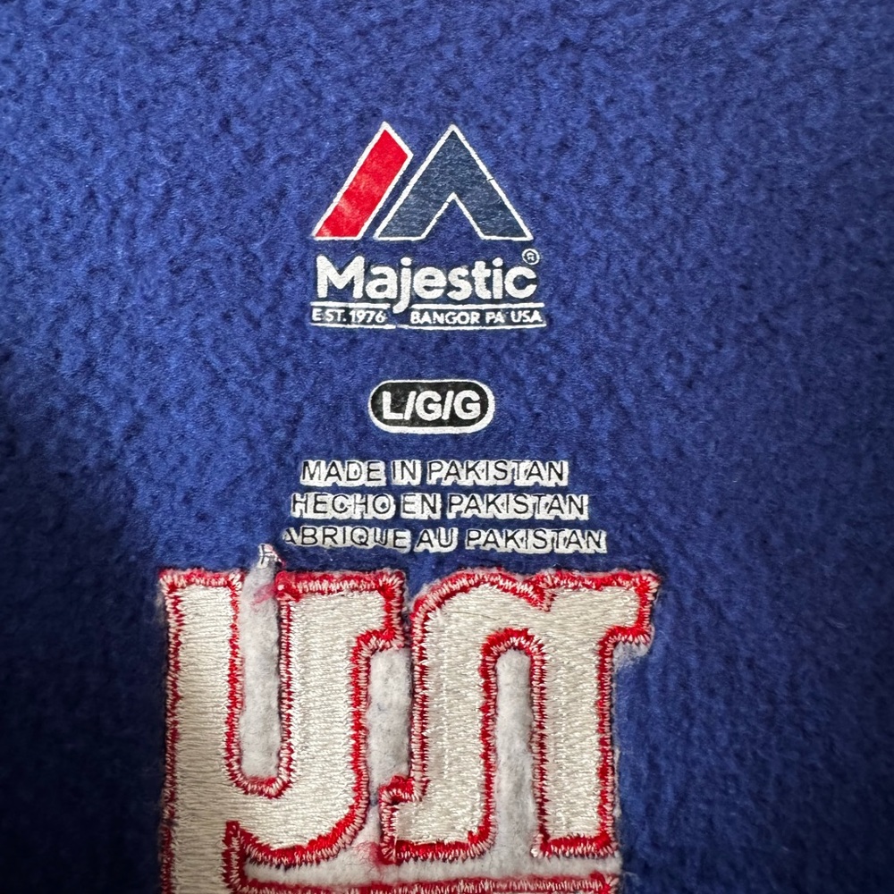Majestic NY Giants Crewneck Sweatshirt L Blue Embroidered Logo NFL 0521 - Picture 3 of 5